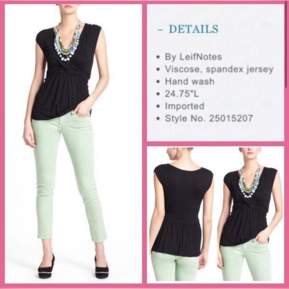 Anthro LEIFNOTES Draper Peplum VNeck Tank Top Blouse Shirt Jersey Knit Black